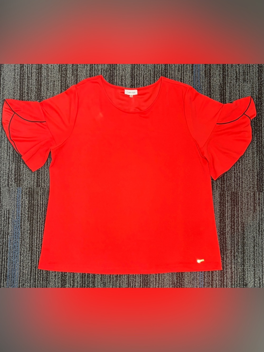 Calvin Klein Women’s Vibrant Bold Orange Ruffle Flutter Sleeve Blouse- Size XL
